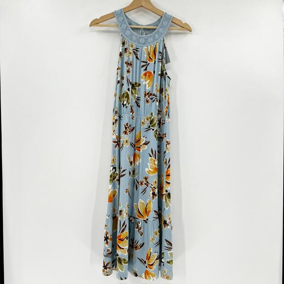DanielRainn Women's Blue Floral Sleeveless Crochet Midi Dress Size M‎ - Picture 1 of 5